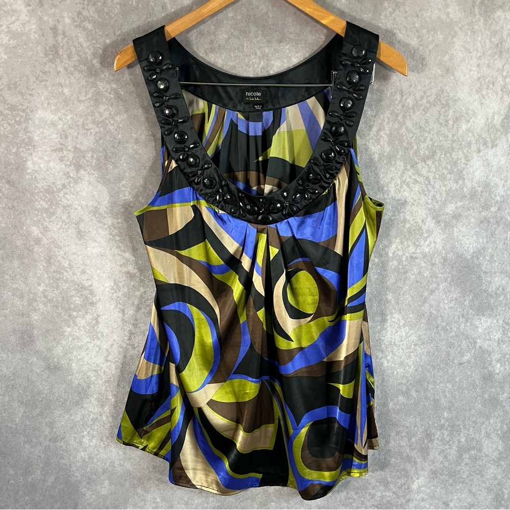 Nicole Miller Tank Top Womens Small Colorful Beaded Geometric Pattern 90s *READ*